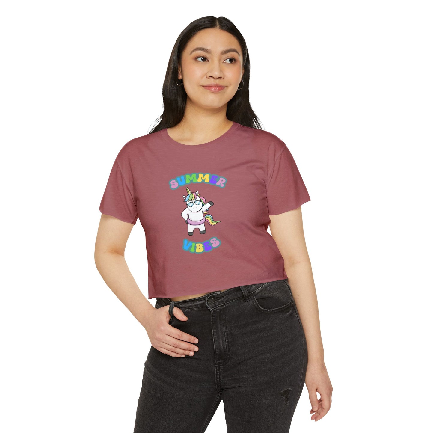 Summer Vibes Unicorn Crop Top