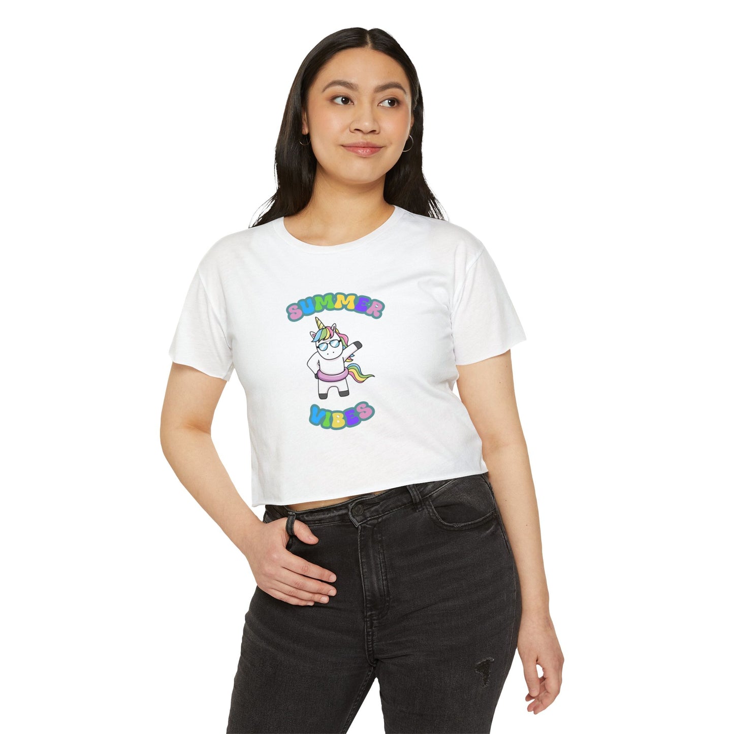 Summer Vibes Unicorn Crop Top