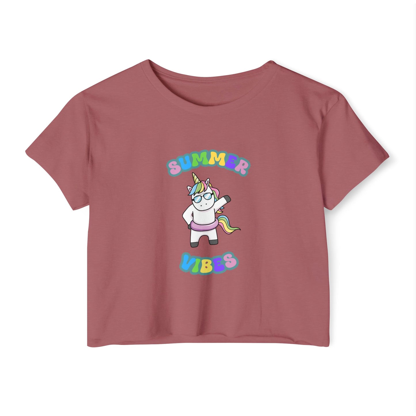 Summer Vibes Unicorn Crop Top