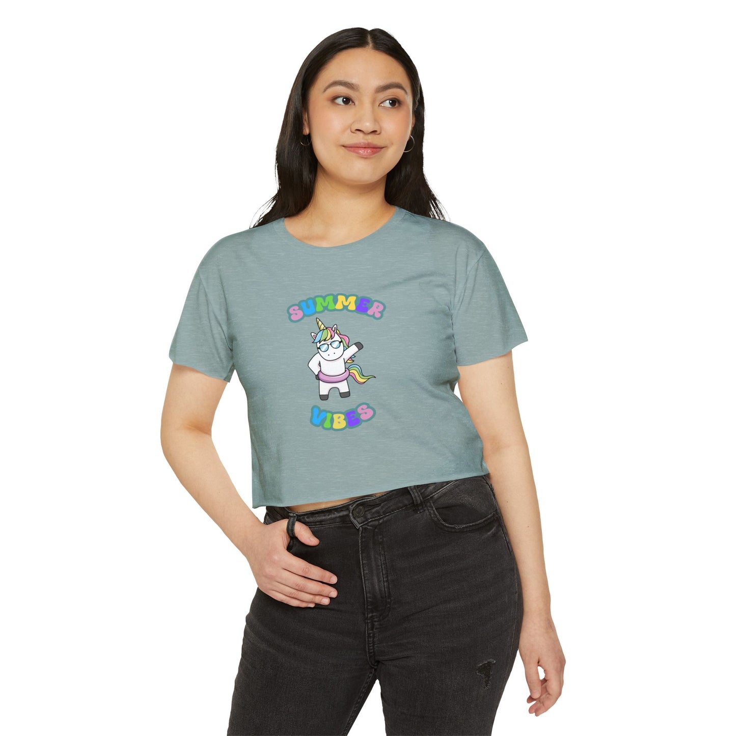 Summer Vibes Unicorn Crop Top