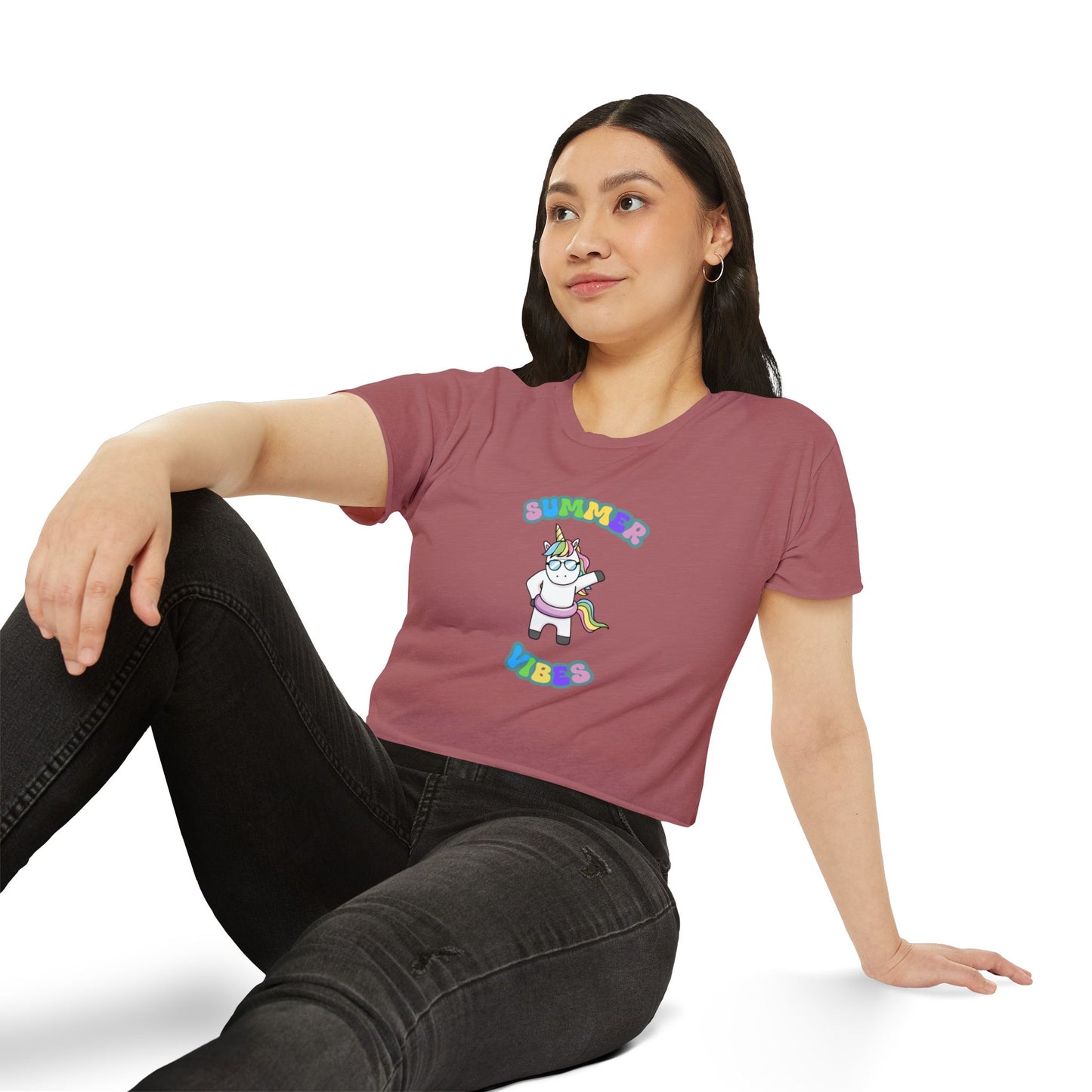 Summer Vibes Unicorn Crop Top